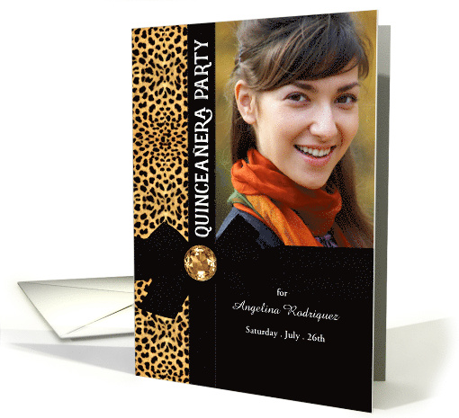 Quinceanera Cheetah Print Party Invitation with Custom Photo card