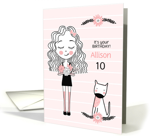 Girl's Birthday with Custom Name and Age in Pink and Black card