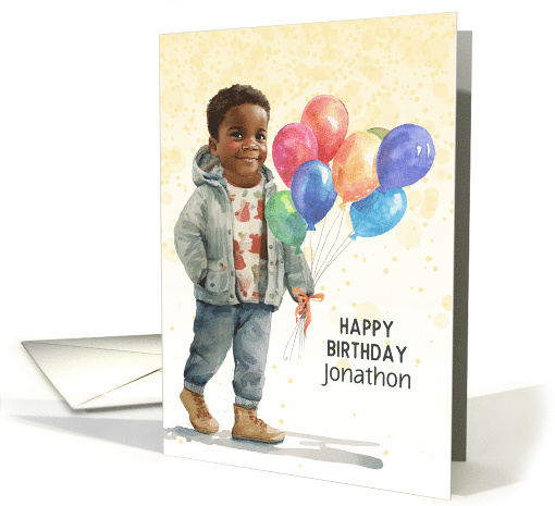 Boy's Birthday Dark Skinned Boy with Balloons and Name card (898822)