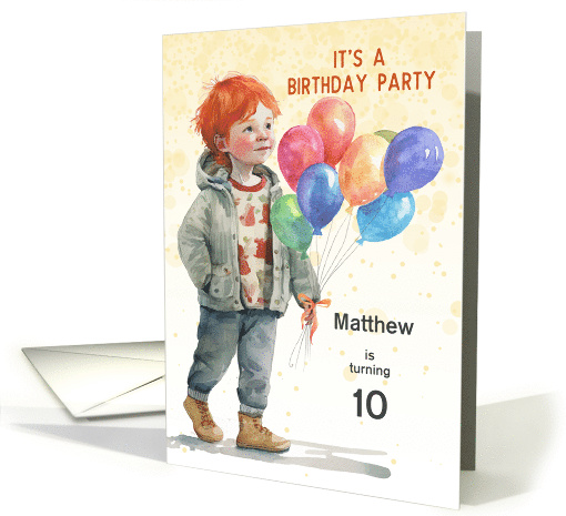 Boy Age Specific Birthday Party Balloons and Child Custom Text card