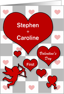 1st Valentine’s Day Together Hearts with Cupid Custom card