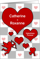 Gay and Lesbian Valentine’s Day Hearts with Cupid Custom Names card