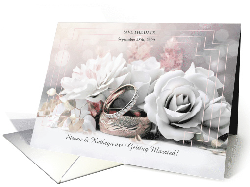 Save the Date Wedding Announcement Roses and Rings Custom card