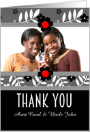 Thank You Modern Black White and Red Leafy with Photo Blank card