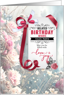 for Cousin Belated Birthday Custom Name Pink Vintage Roses card