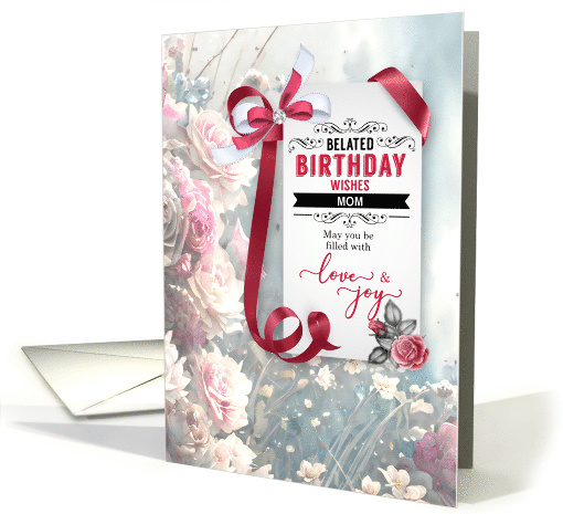 for Mom Belated Birthday Custom Vintage Pink Roses card (904862)