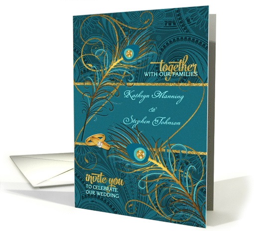 Peacock Wedding Invitation in Teal and Gold Custom card (907416)