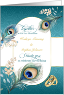 Peacock Wedding Invitation in Teal and Gold Custom card