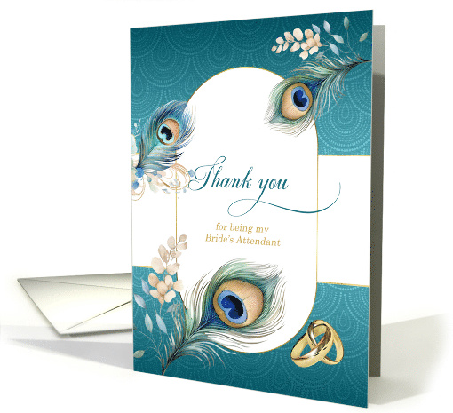 Bride's Attendant Wedding Thank You Peacock in Teal and Gold card