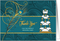 Wedding Cake Bakery Thank You Peacock in Teal and Gold card