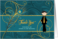 Usher Wedding Thank You Peacock in Teal and Gold card