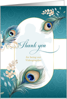 Videographer Wedding Thank You Peacock in Teal and Gold card