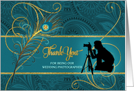 Photographer Wedding Thank You Peacock in Teal and Gold card