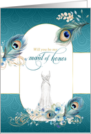 Maid of Honor Request Peacock in Teal and Gold card