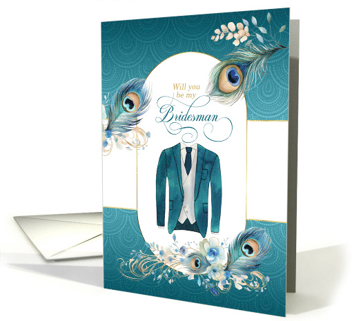 Bridesman Request for Male Bridesmaid Peacock Theme card (908102)