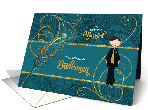 Bridesman Request for Male Bridesmaid Peacock Theme card (908102)