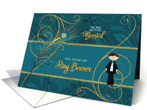 Ring Bearer Request Peacock in Teal and Gold card (908108)