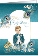 Ring Bearer Request Peacock in Teal and Gold card