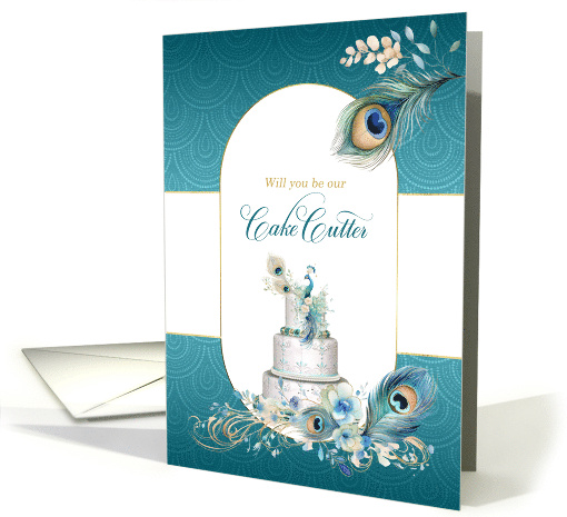 Cake Cutter Request Peacock in Teal and Gold card (908340)