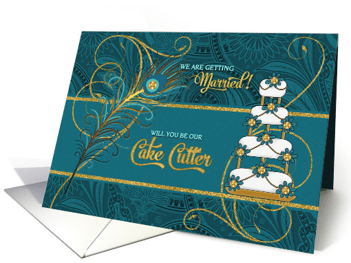 Cake Cutter Request - Peacock in Teal and Gold card (908340)