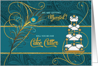Cake Cutter Request - Peacock in Teal and Gold card