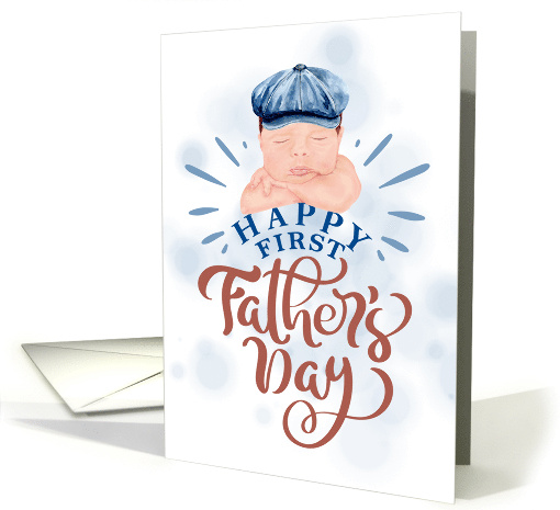 First Father's Day Cute Baby in a Blue Gatsby Beret card (915793)