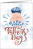 First Father’s Day Cute Baby in a Blue Gatsby Beret card