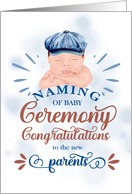 Naming Ceremony Congratulations Baby in a Blue Gatsby Beret card