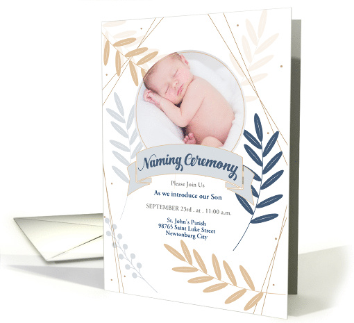 Naming Ceremony Invitation Nature Inspired Botanical Photo card