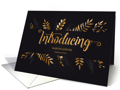 New Partner or Promotion Faux Gold Botanical on Charcoal Custom card