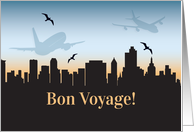 BonVoyage City Skyline and Planes at Sunset card