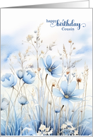 For Cousin’s Birthday Blue Watercolor Wildflowers card