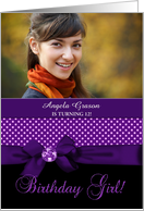 Birthday Girl Purple Polka Dots Party Invitation with Custom Photo card