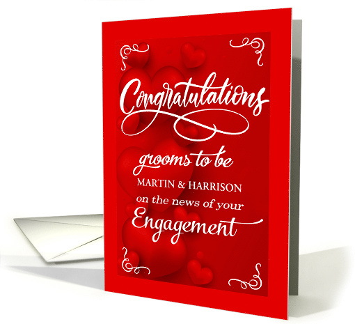 Gay Engagement Congratulations His and His Red Hearts Custom card