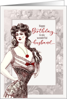 for Husband Vintage Birthday Lingerie Model and Magnolias card