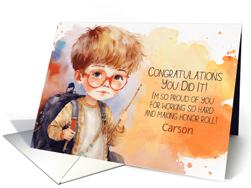 Honor Roll Congratulations Custom Front with Boy card (923981)