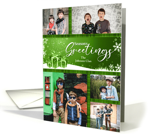 Season's Greetings Family Green and Red Custom 5 Photo card (928738)