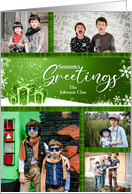 Season’s Greetings Family Green and Red Custom 5 Photo card