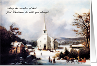 Vintage Christmas Church in Winter card