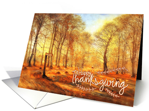 Vintage Country Lane Thanksgiving with Family Name Custom card