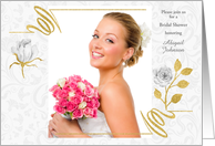 Bridal Shower Invitation White Roses and Faux Gold Glitter Photo card