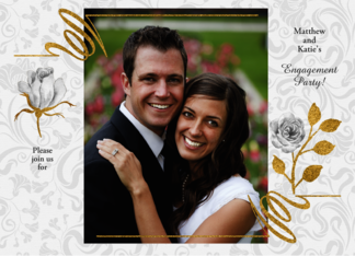 Engagement Party Faux Gold Glitter and White Roses Photo