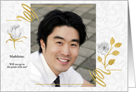 Go to the Prom with Me Faux Gold and White Roses Custom Photo card