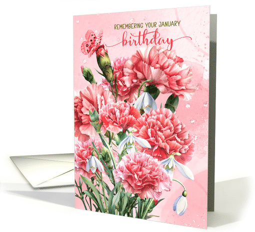 January Birthday Pink Carnations with Snowdrops card (934810)