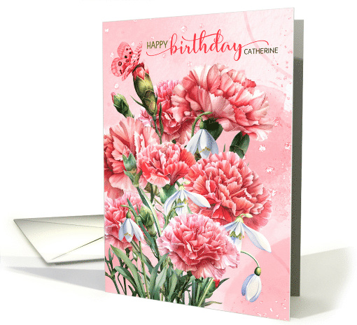 Birthday Pink Carnations and Snowdrops Custom card (934823)