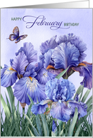 February Birthday Purple Iris with Butterflies card