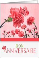 French Birthday Bon Anniversaire Pink Carnations card