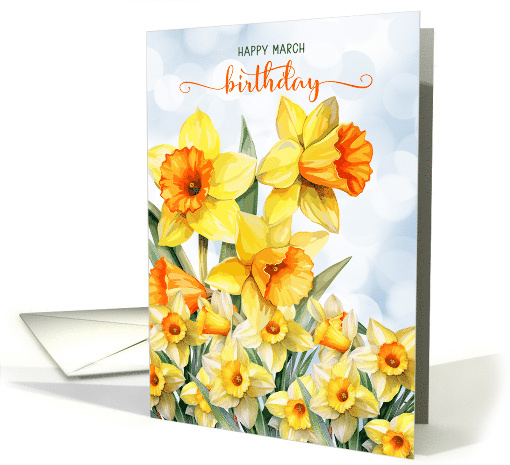 March Birthday Daffodil Garden with Blue Sky Bokeh card (935027)