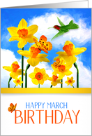 March Birthday Daffodils with Butterflies and Hummingbird card