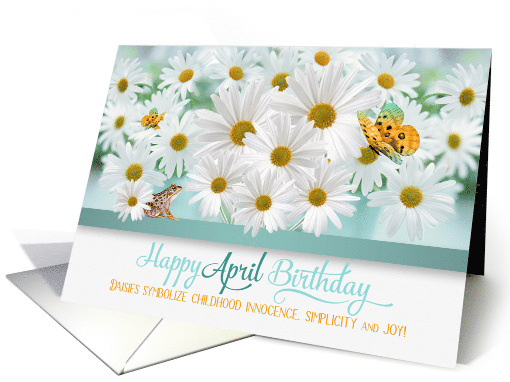 April Birthday Daisies with Butterflies and a Frog card (935585)